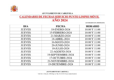 Imagen CALENDARIO DE FECHAS SERVICIO PUNTO LIMPIO MÓVIL